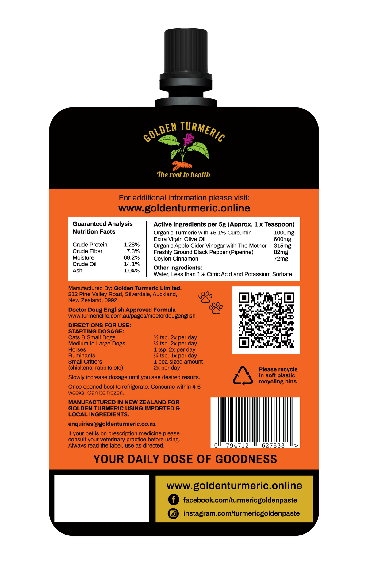 Turmeric Golden Paste for Pets Nutritional Facts